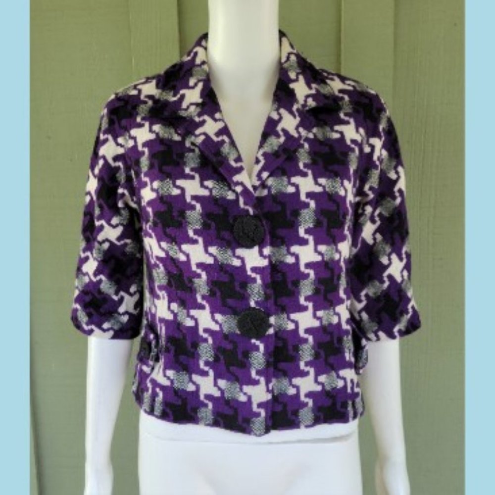 HAROLD'S Purple White Weave Wool Blend Elbow Length Jacket XS